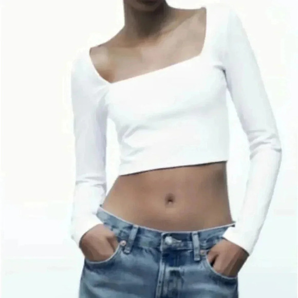 Zara Tops - Zara Cropped Ribbed White Top